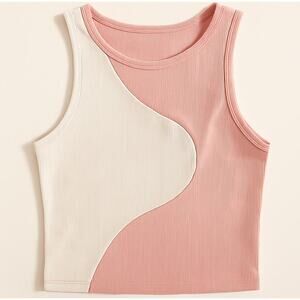 SHEIN Colorblock Ribbed Tank Top Size S Pink Cream Sleeveless Cropped Shirt